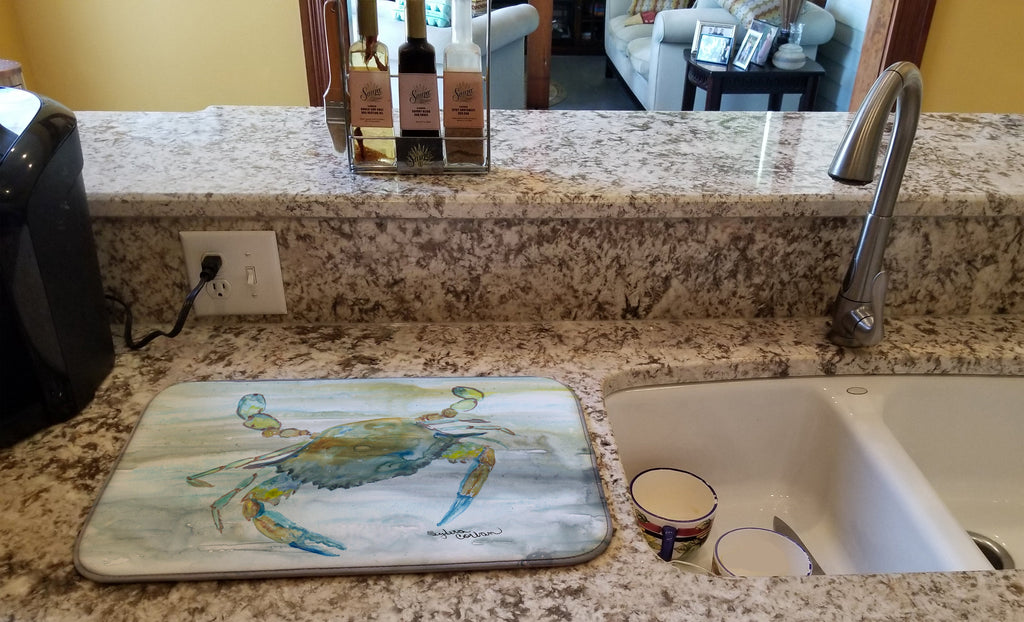 Blue Crab #2 Watercolor Dish Drying Mat Absorbent Dish Drying Mat Pad for Kitchen Counter Dish Drainer Mat for Countertop, 14 x 21", Multicolor