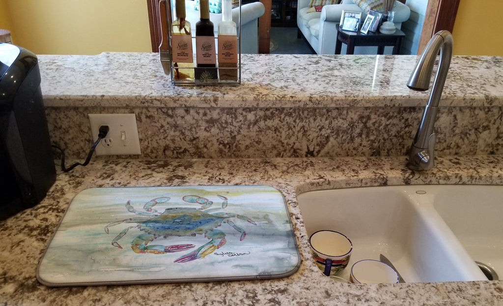 Female Blue Crab Watercolor Dish Drying Mat Absorbent Dish Drying Mat Pad for Kitchen Counter Dish Drainer Mat for Countertop, 14 x 21", Multicolor