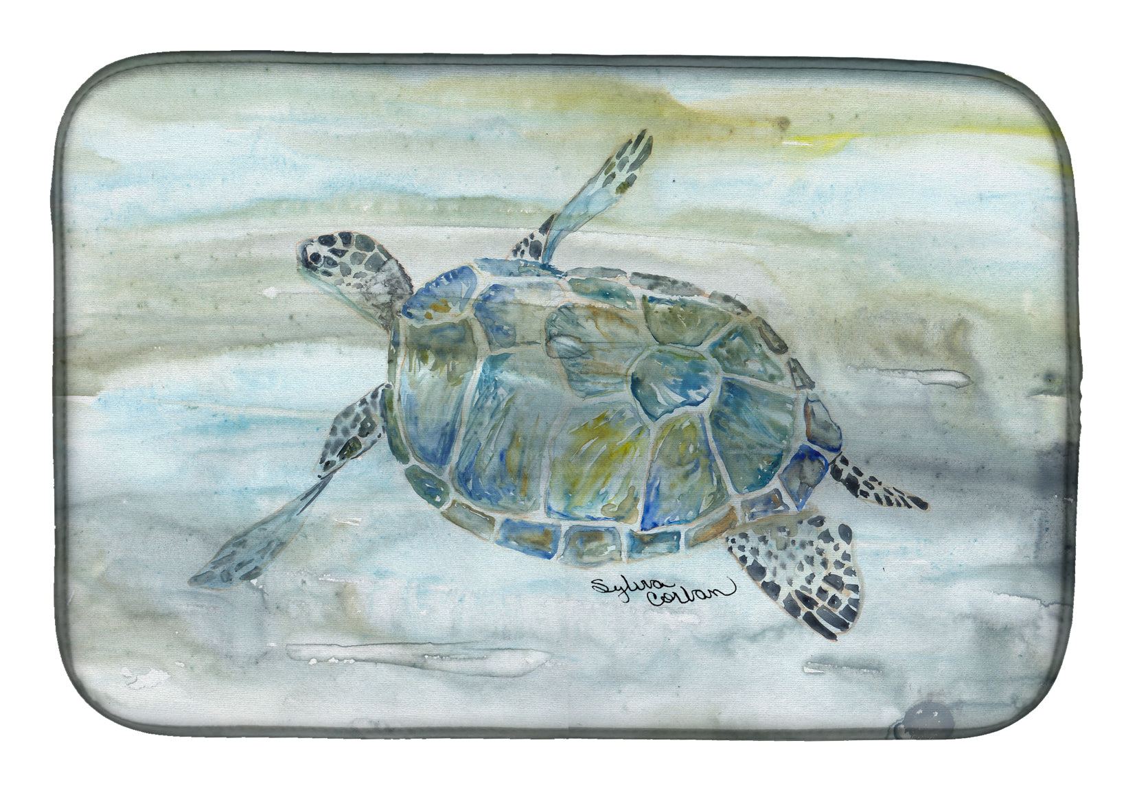 Sea Turtle Watercolor Dish Drying Mat Absorbent Dish Drying Mat Pad for Kitchen Counter Dish Drainer Mat for Countertop, 14 x 21", Multicolor