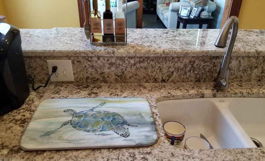 Sea Turtle Watercolor Dish Drying Mat Absorbent Dish Drying Mat Pad for Kitchen Counter Dish Drainer Mat for Countertop, 14 x 21", Multicolor