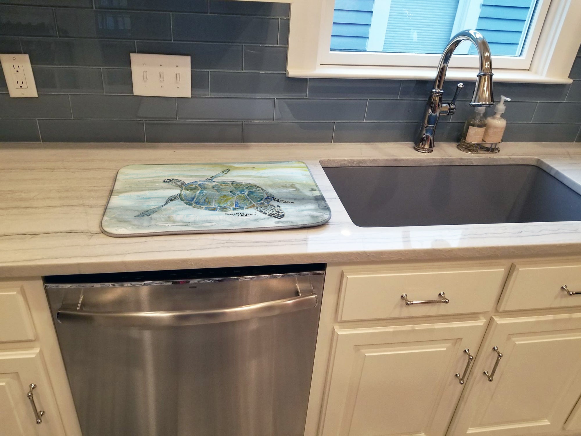 Sea Turtle Watercolor Dish Drying Mat Absorbent Dish Drying Mat Pad for Kitchen Counter Dish Drainer Mat for Countertop, 14 x 21", Multicolor
