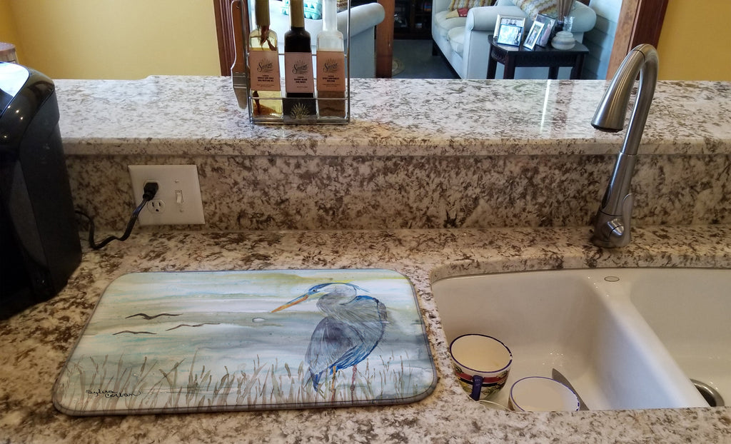 Blue Heron Watercolor Dish Drying Mat Absorbent Dish Drying Mat Pad for Kitchen Counter Dish Drainer Mat for Countertop, 14 x 21", Multicolor