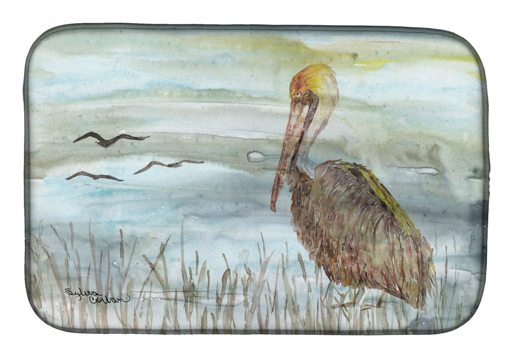 Brown Pelican Watercolor Dish Drying Mat Absorbent Dish Drying Mat Pad for Kitchen Counter Dish Drainer Mat for Countertop, 14 x 21", Multicolor