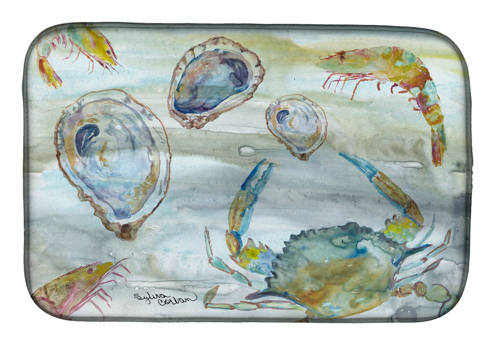 Crab, Shrimp and Oyster Watercolor Dish Drying Mat Absorbent Dish Drying Mat Pad for Kitchen Counter Dish Drainer Mat for Countertop, 14 x 21", Multicolor