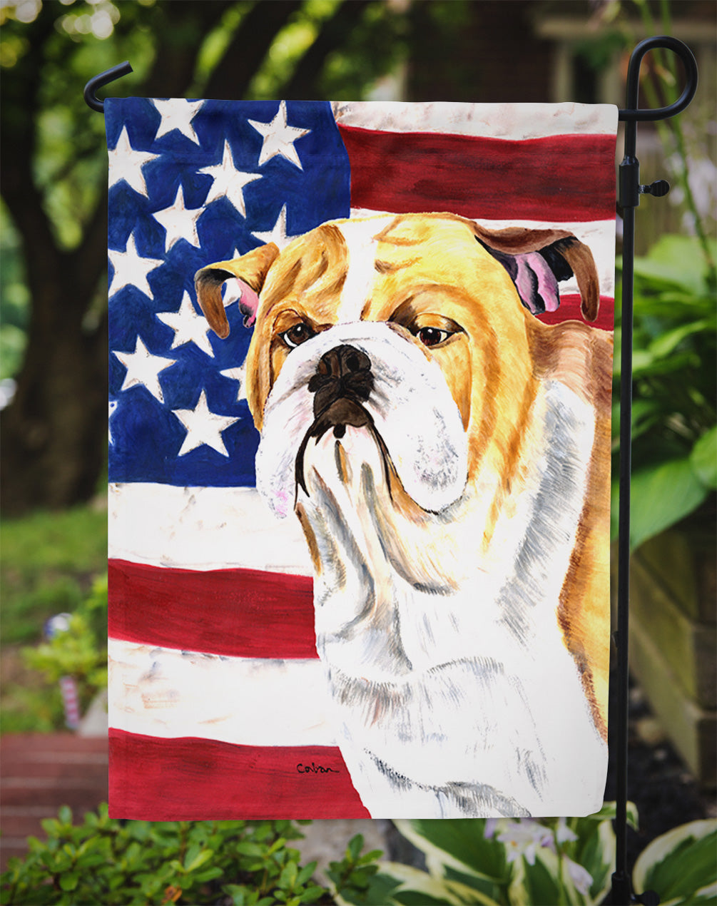 USA American Flag with Bulldog English Garden Flag Mailbox Decorative Yard Banner Outside Patio Artwork for Flower Beds, Garden Size, Multicolor