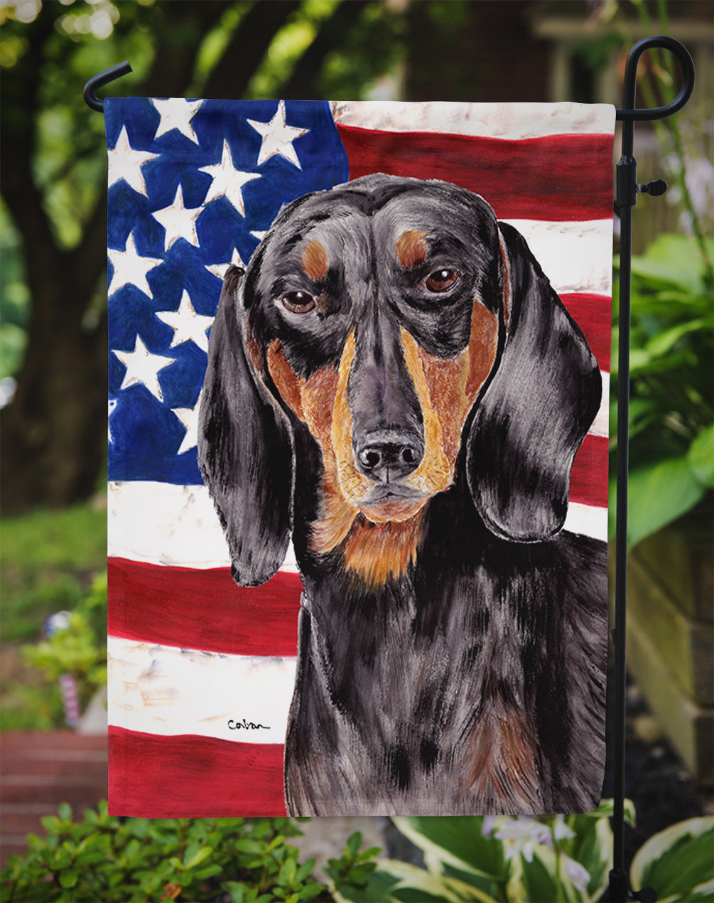 USA American Flag with Dachshund Garden Flag Mailbox Decorative Yard Banner Outside Patio Artwork for Flower Beds, Garden Size, Multicolor