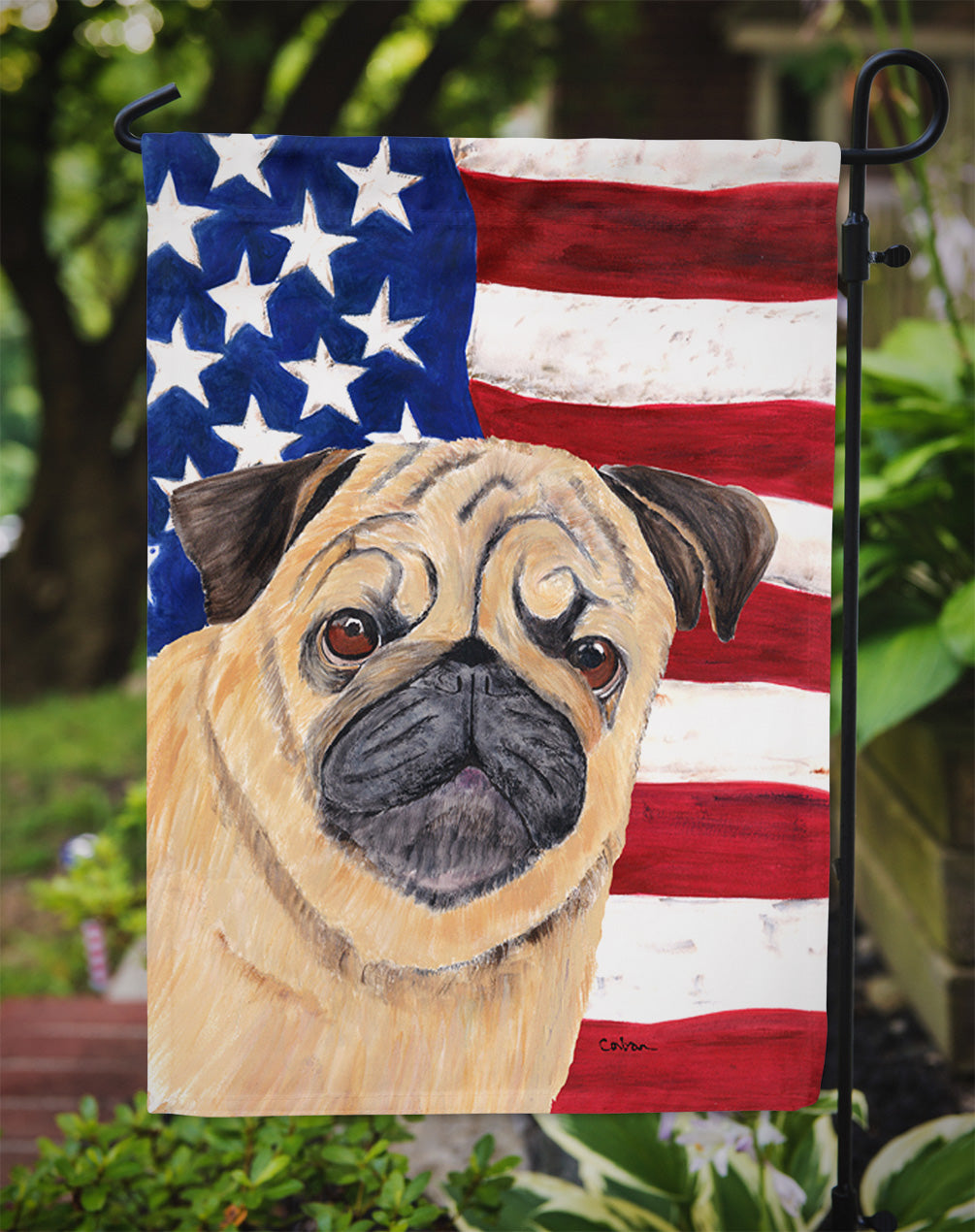 USA American Flag with Pug Garden Flag Mailbox Decorative Yard Banner Outside Patio Artwork for Flower Beds, Garden Size, Multicolor