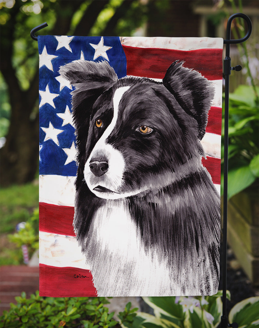 USA American Flag with Border Collie Garden Flag Mailbox Decorative Yard Banner Outside Patio Artwork for Flower Beds, Garden Size, Multicolor