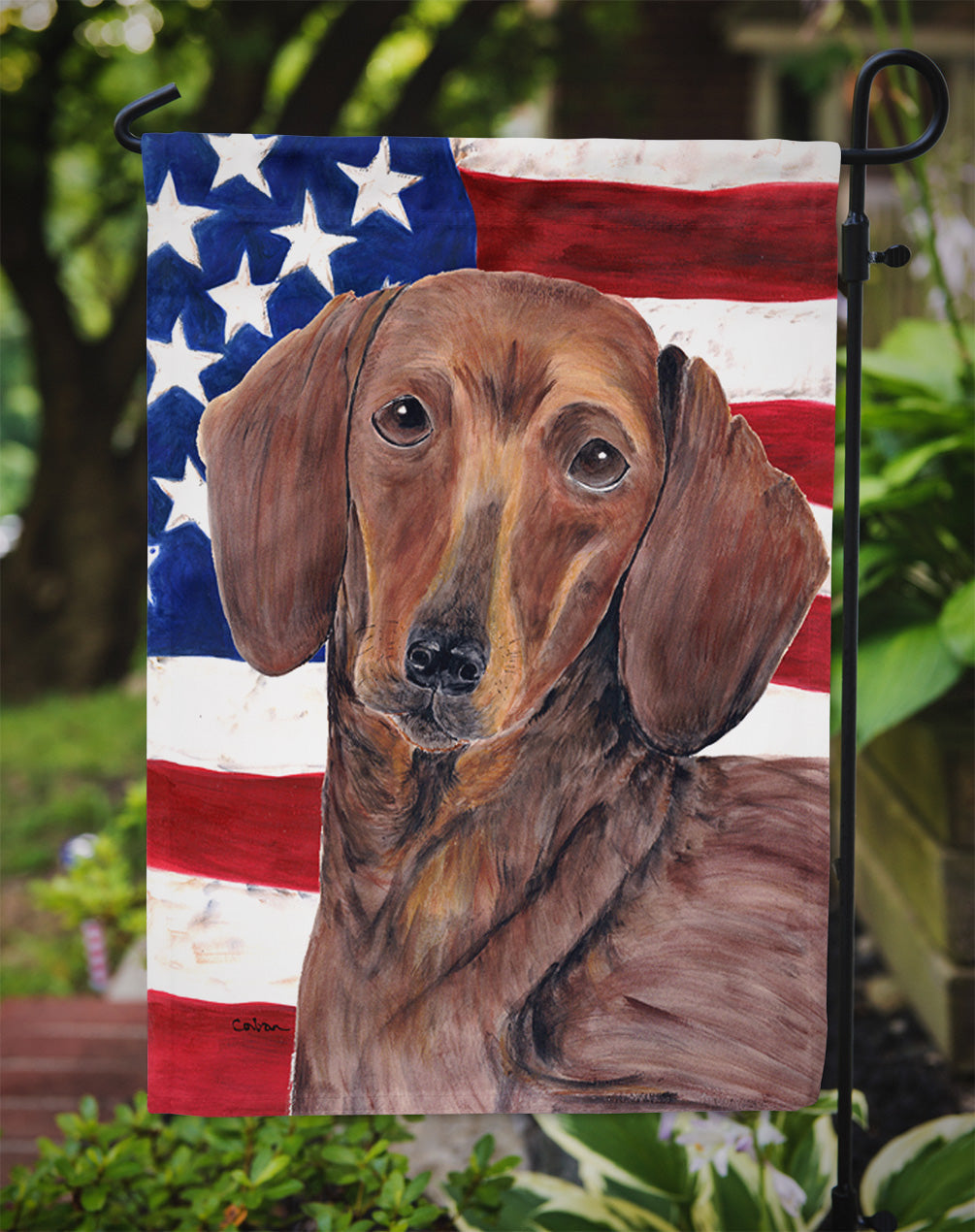 USA American Flag with Dachshund Garden Flag Mailbox Decorative Yard Banner Outside Patio Artwork for Flower Beds, Garden Size, Multicolor