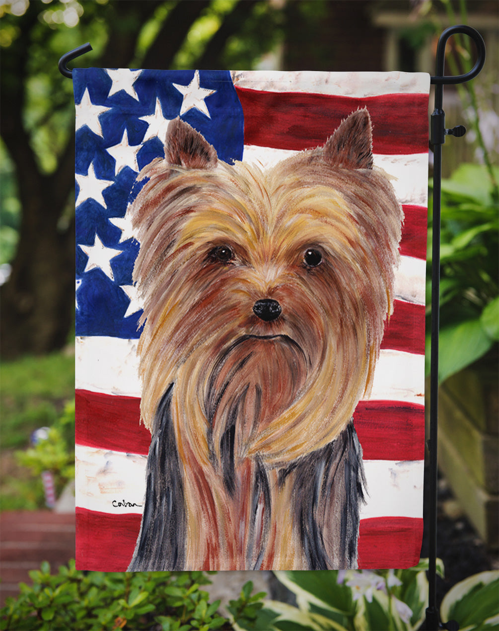 USA American Flag with Yorkie Garden Flag Mailbox Decorative Yard Banner Outside Patio Artwork for Flower Beds, Garden Size, Multicolor