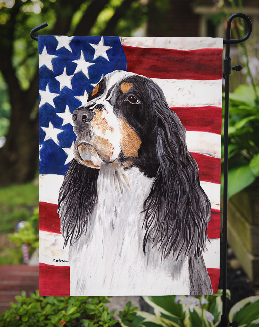 USA American Flag with Springer Spaniel Garden Flag Mailbox Decorative Yard Banner Outside Patio Artwork for Flower Beds, Garden Size, Multicolor