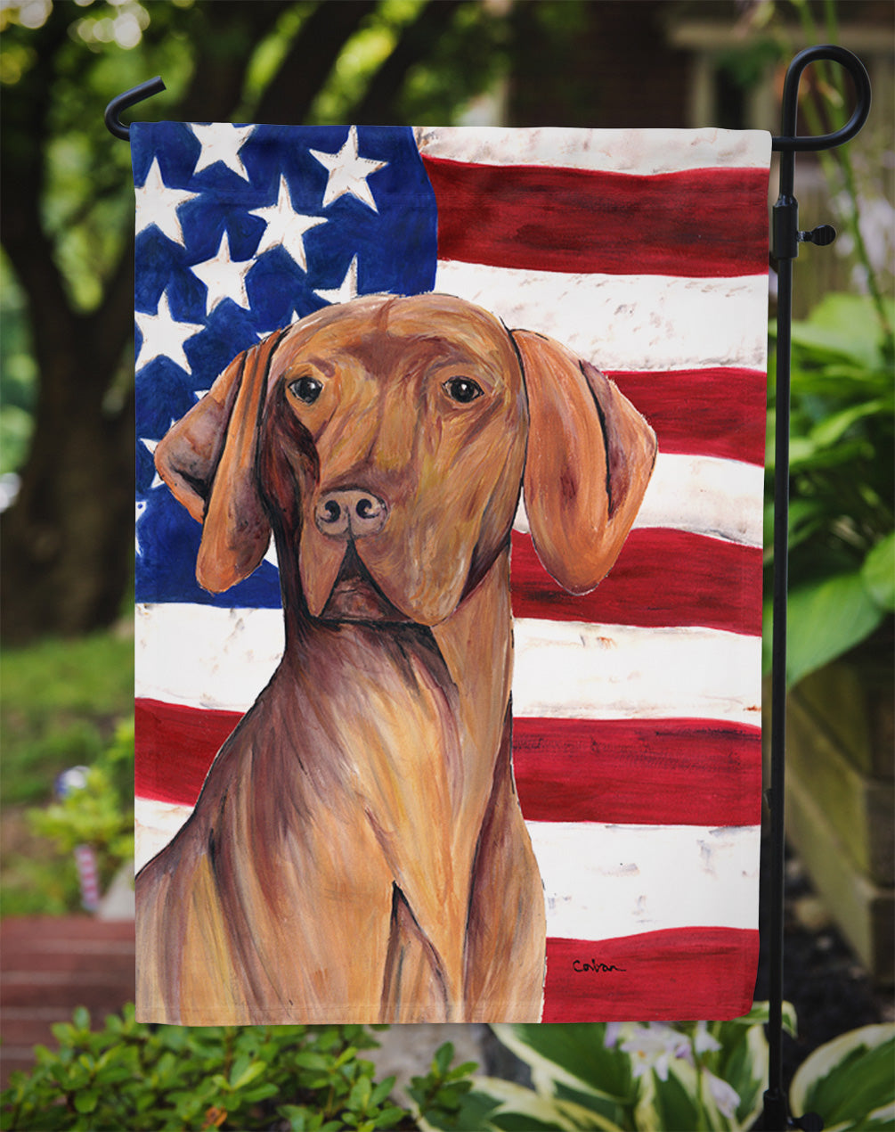USA American Flag with Vizsla Garden Flag Mailbox Decorative Yard Banner Outside Patio Artwork for Flower Beds, Garden Size, Multicolor
