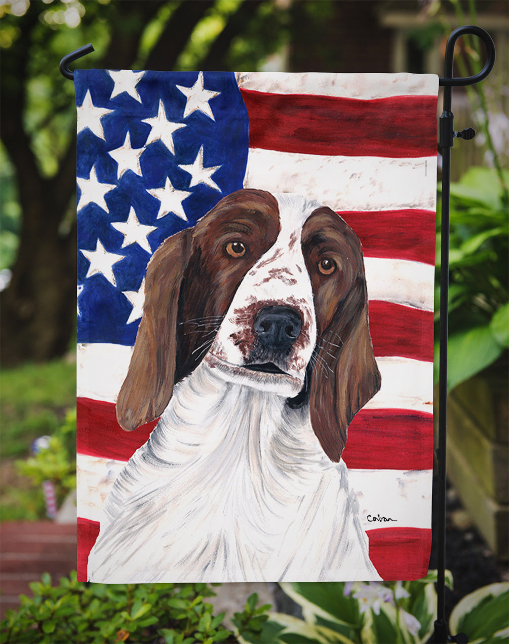 USA American Flag with Welsh Springer Spaniel Garden Flag Mailbox Decorative Yard Banner Outside Patio Artwork for Flower Beds, Garden Size, Multicolor