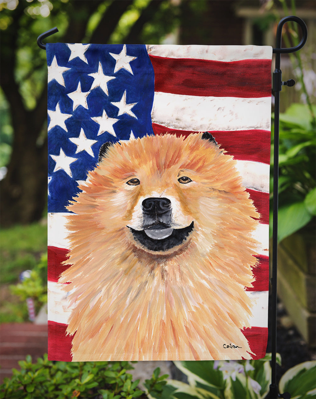 USA American Flag with Chow Chow Garden Flag Mailbox Decorative Yard Banner Outside Patio Artwork for Flower Beds, Garden Size, Multicolor