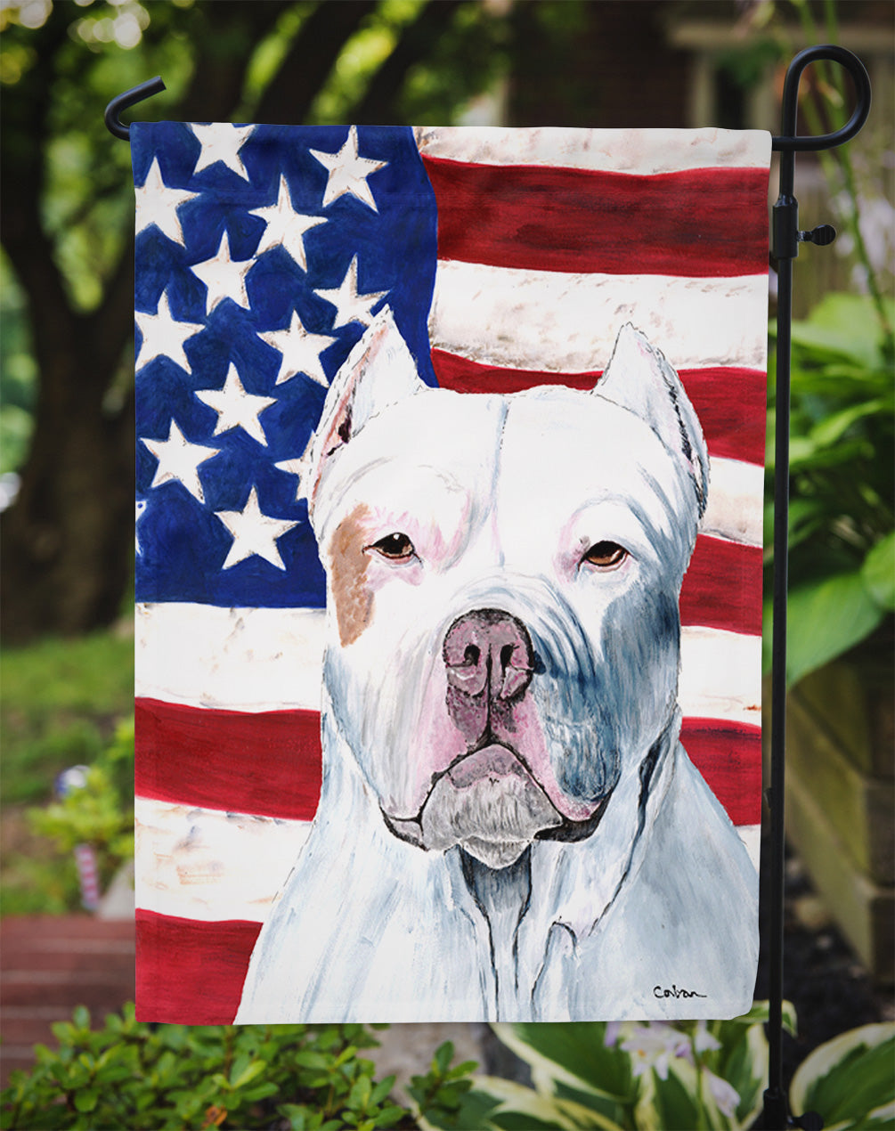 USA American Flag with Pit Bull Garden Flag Mailbox Decorative Yard Banner Outside Patio Artwork for Flower Beds, Garden Size, Multicolor
