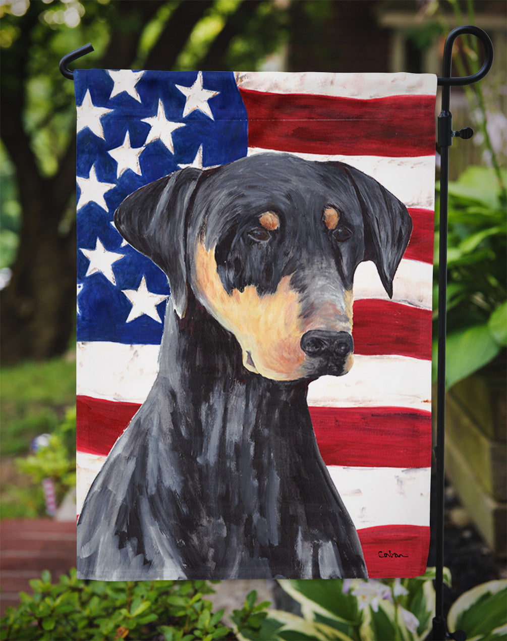 USA American Flag with Doberman Garden Flag Mailbox Decorative Yard Banner Outside Patio Artwork for Flower Beds, Garden Size, Multicolor