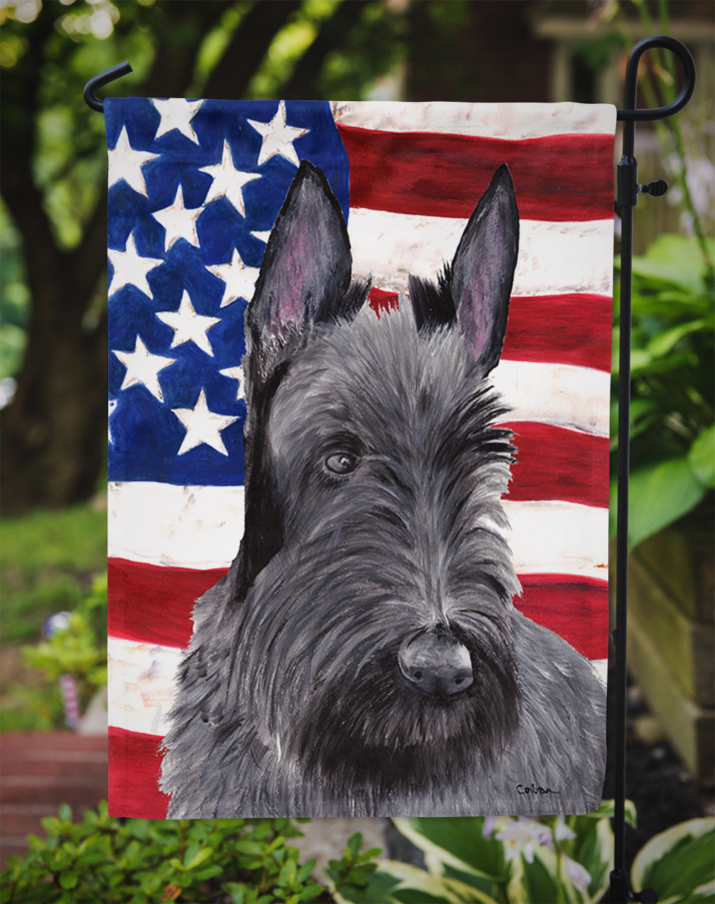 USA American Flag with Scottish Terrier Garden Flag Mailbox Decorative Yard Banner Outside Patio Artwork for Flower Beds, Garden Size, Multicolor