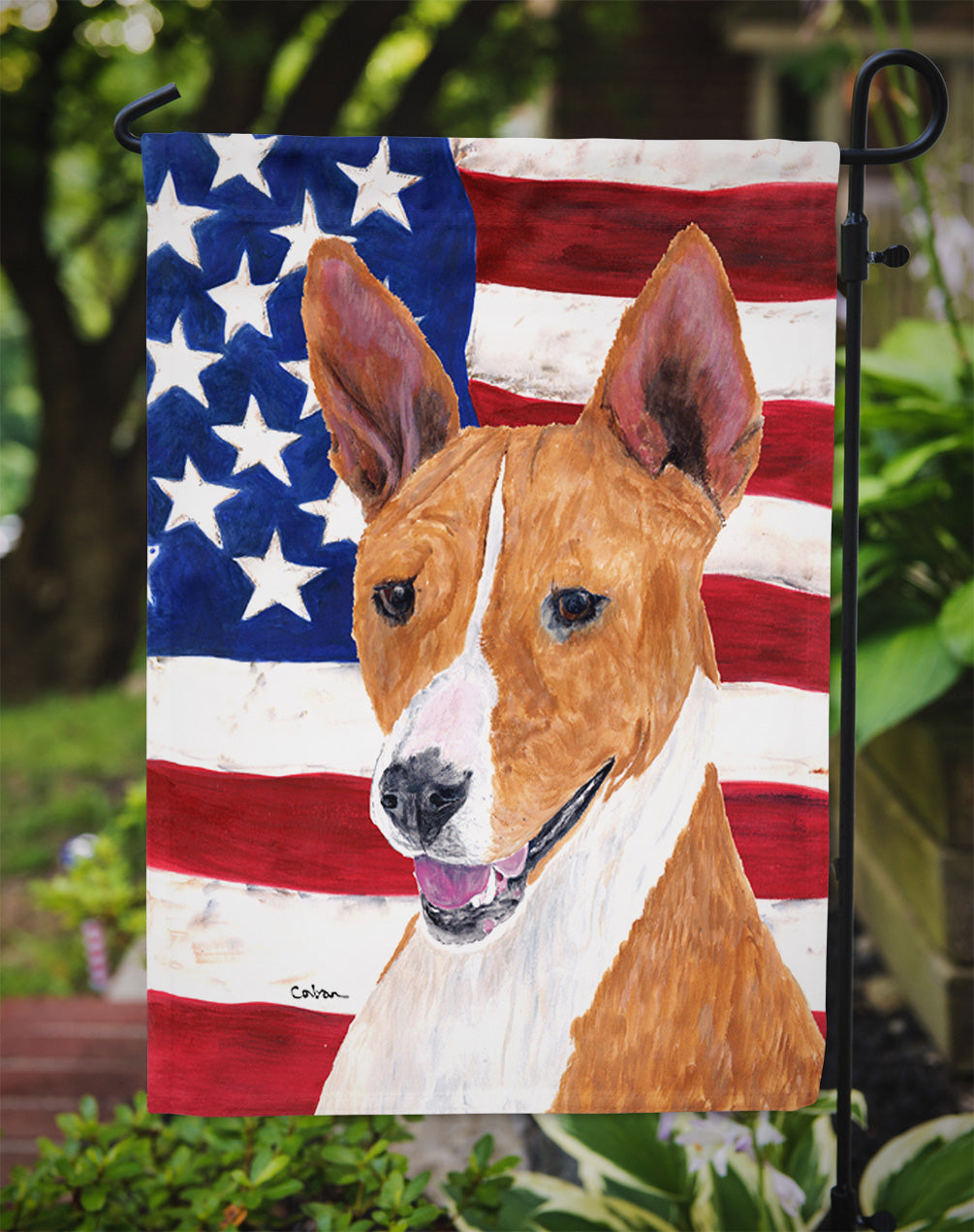 USA American Flag with Basenji Garden Flag Mailbox Decorative Yard Banner Outside Patio Artwork for Flower Beds, Garden Size, Multicolor