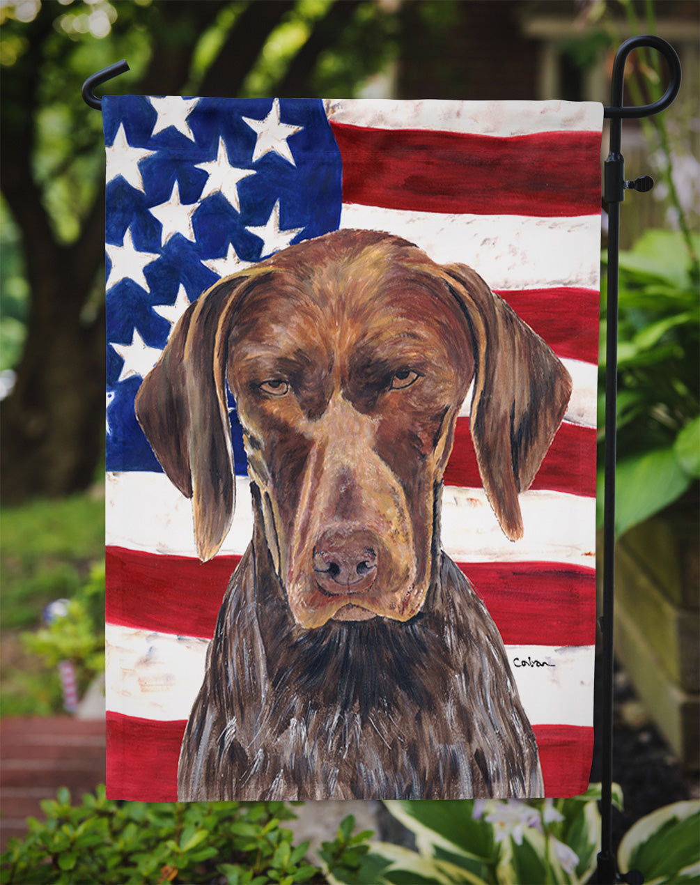 USA American Flag with German Shorthaired Pointer Garden Flag Mailbox Decorative Yard Banner Outside Patio Artwork for Flower Beds, Garden Size, Multicolor