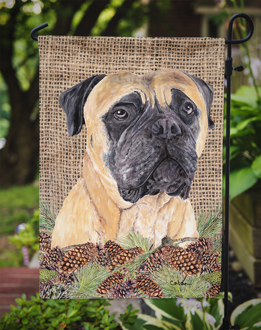 Mastiff Faux Burlap and Pine cones Garden Flag Mailbox Decorative Yard Banner Outside Patio Artwork for Flower Beds, Garden Size, Multicolor