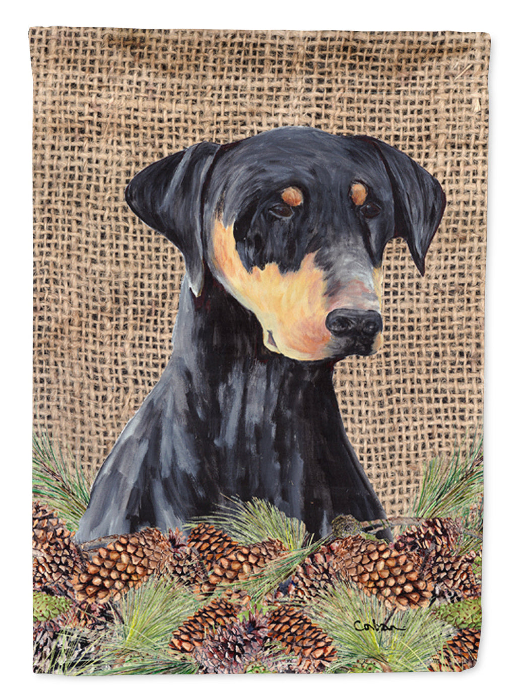 Doberman Faux Burlap and Pine cones Garden Flag Mailbox Decorative Yard Banner Outside Patio Artwork for Flower Beds, Garden Size, Multicolor