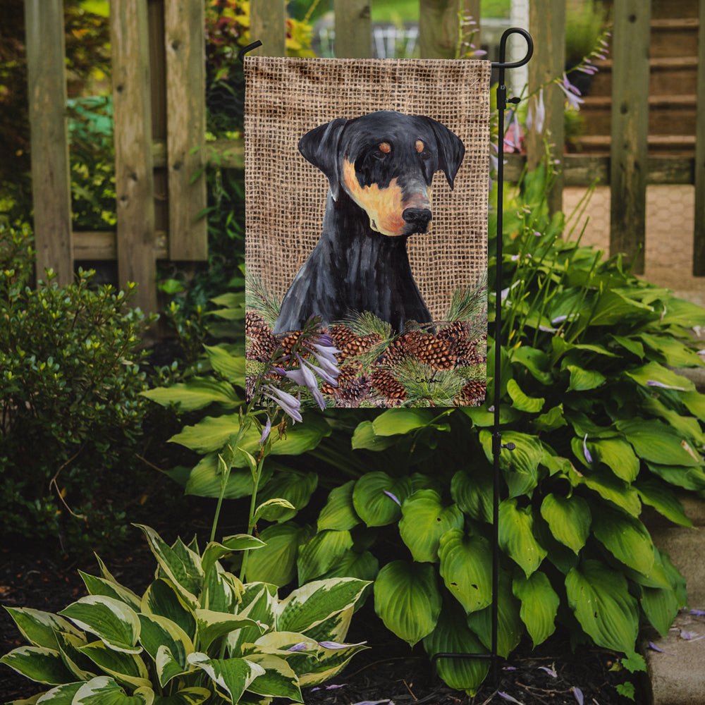 Doberman Faux Burlap and Pine cones Garden Flag Mailbox Decorative Yard Banner Outside Patio Artwork for Flower Beds, Garden Size, Multicolor