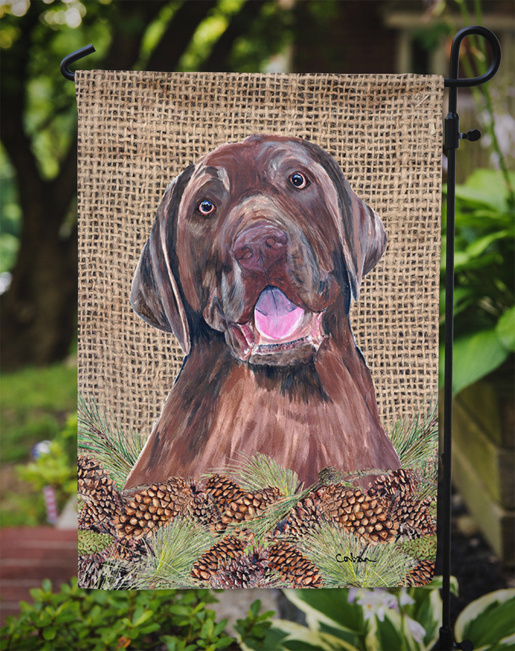 Labrador Faux Burlap and Pine cones Garden Flag Mailbox Decorative Yard Banner Outside Patio Artwork for Flower Beds, Garden Size, Multicolor