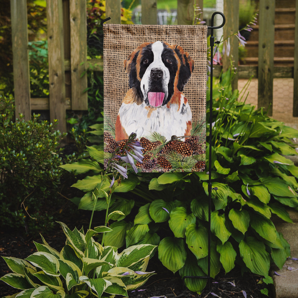 Saint Bernard Faux Burlap and Pine cones Garden Flag Mailbox Decorative Yard Banner Outside Patio Artwork for Flower Beds, Garden Size, Multicolor