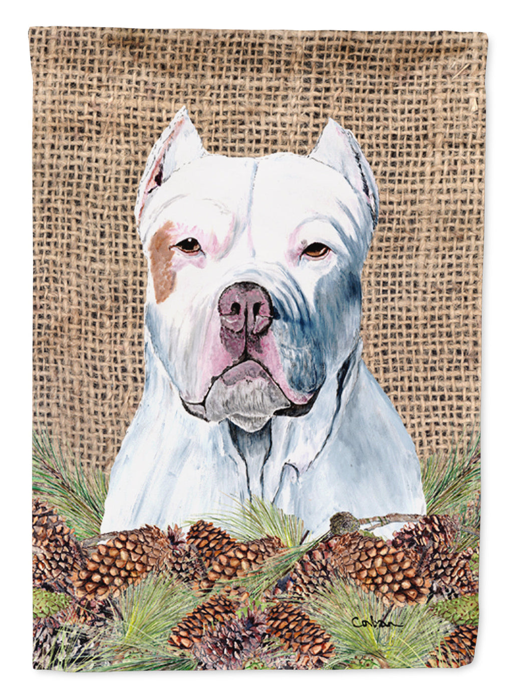 Pit Bull Faux Burlap and Pine cones Garden Flag Mailbox Decorative Yard Banner Outside Patio Artwork for Flower Beds, Garden Size, Multicolor