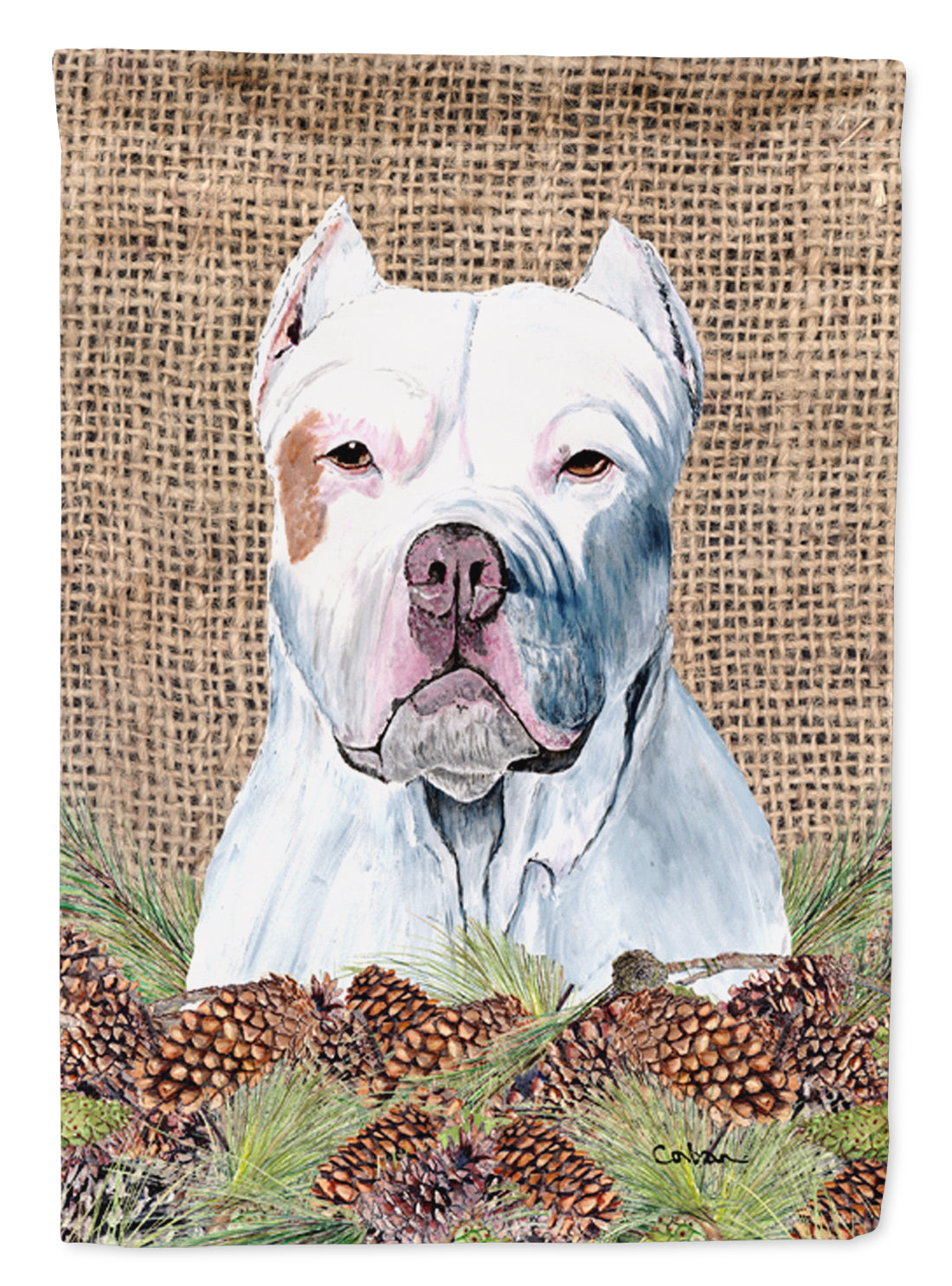 Pit Bull Faux Burlap and Pine cones Garden Flag Mailbox Decorative Yard Banner Outside Patio Artwork for Flower Beds, Garden Size, Multicolor