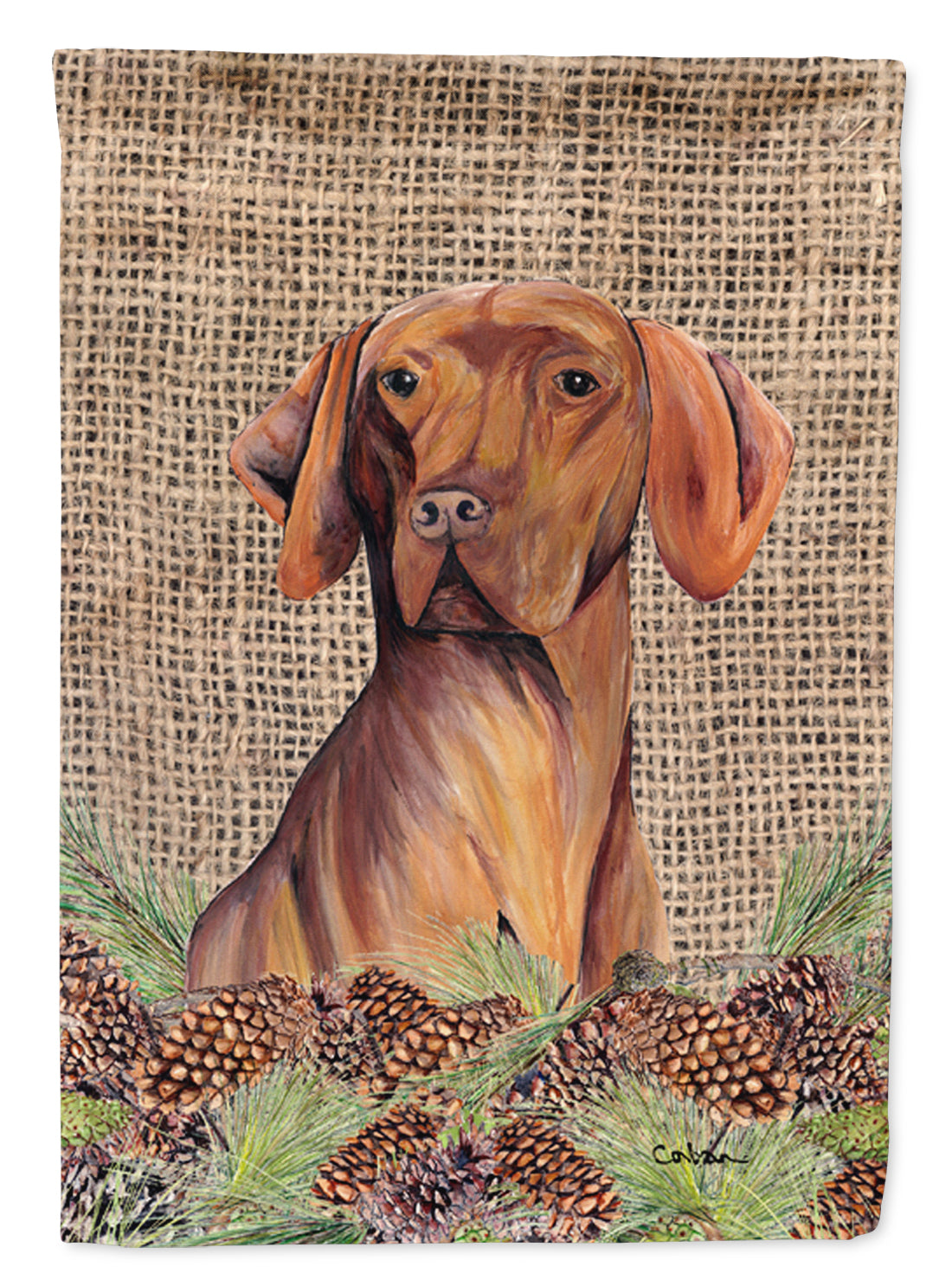Vizsla Faux Burlap and Pine cones Garden Flag Mailbox Decorative Yard Banner Outside Patio Artwork for Flower Beds, Garden Size, Multicolor