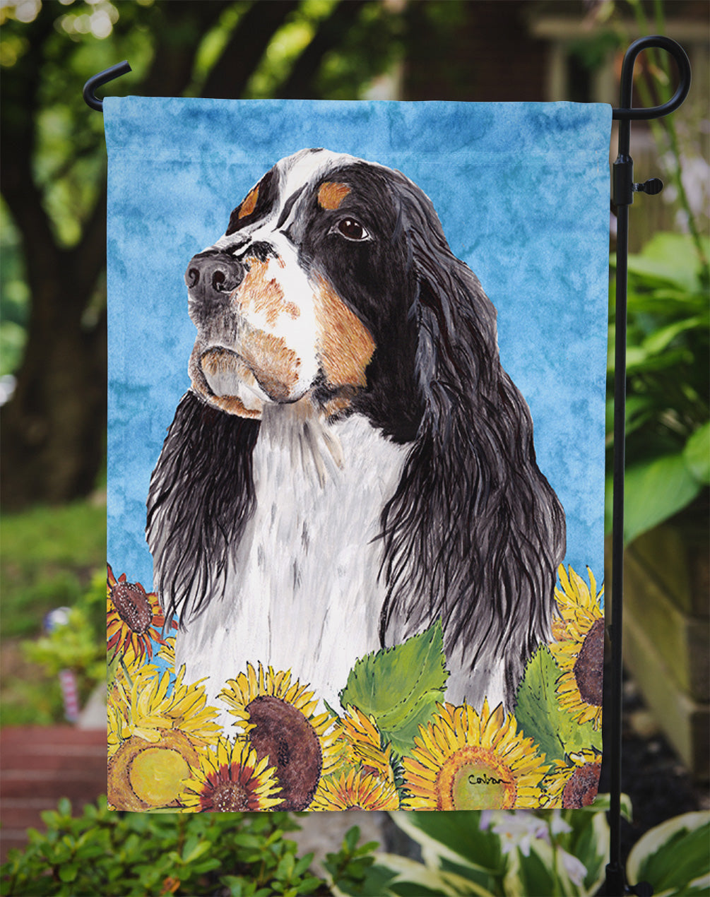 Springer Spaniel in Summer Flowers Garden Flag Mailbox Decorative Yard Banner Outside Patio Artwork for Flower Beds, Garden Size, Multicolor