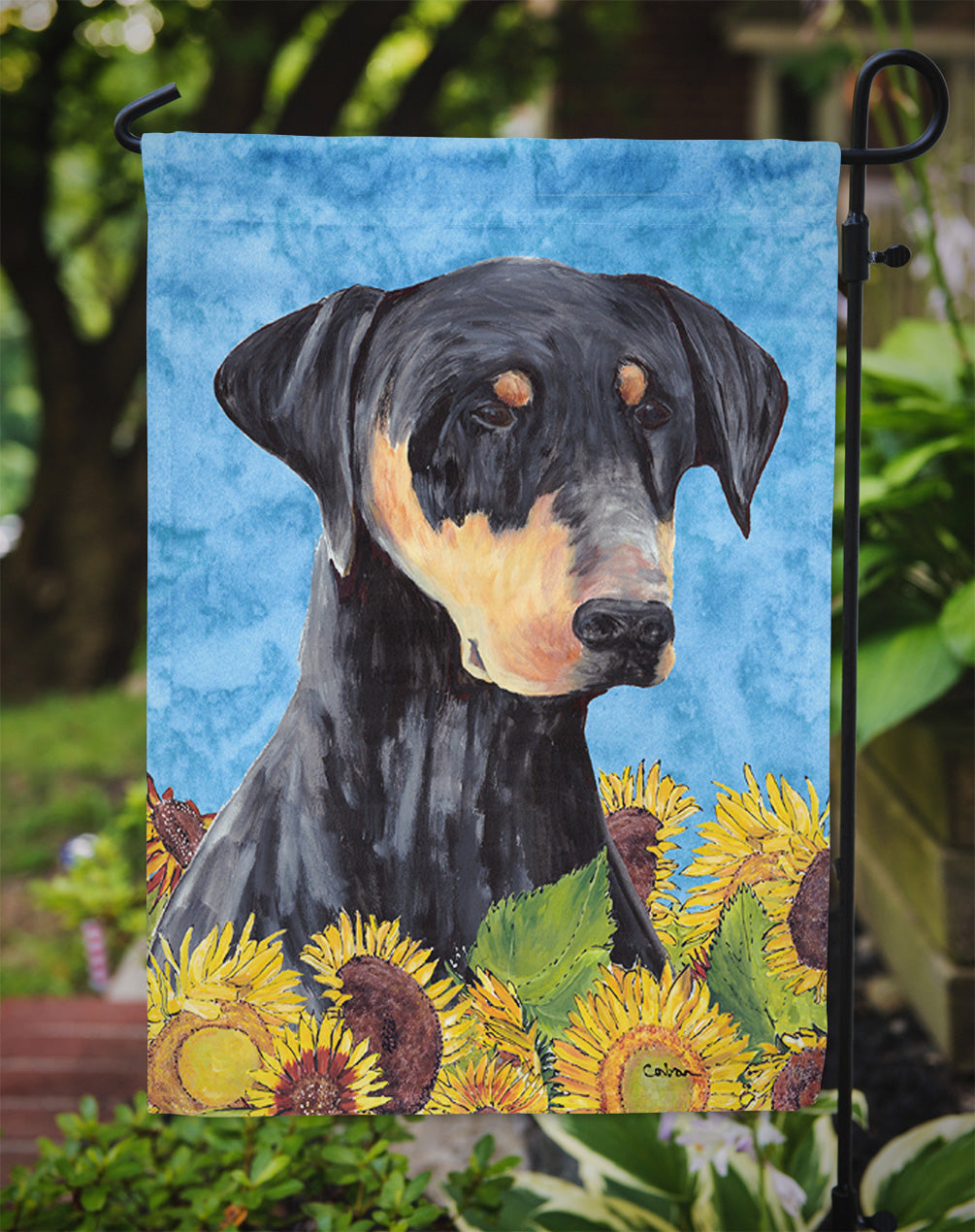Doberman in Summer Flowers Garden Flag Mailbox Decorative Yard Banner Outside Patio Artwork for Flower Beds, Garden Size, Multicolor