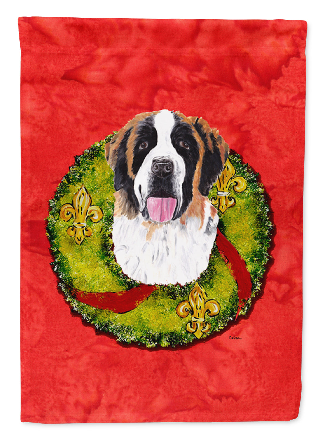 Saint Bernard Christmas Wreath Garden Flag Mailbox Decorative Yard Banner Outside Patio Artwork for Flower Beds, Garden Size, Multicolor
