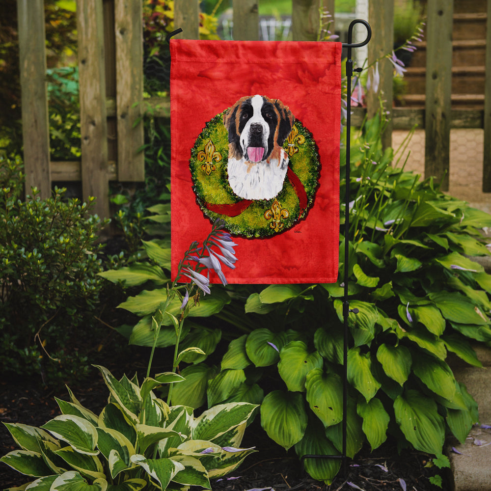Saint Bernard Christmas Wreath Garden Flag Mailbox Decorative Yard Banner Outside Patio Artwork for Flower Beds, Garden Size, Multicolor