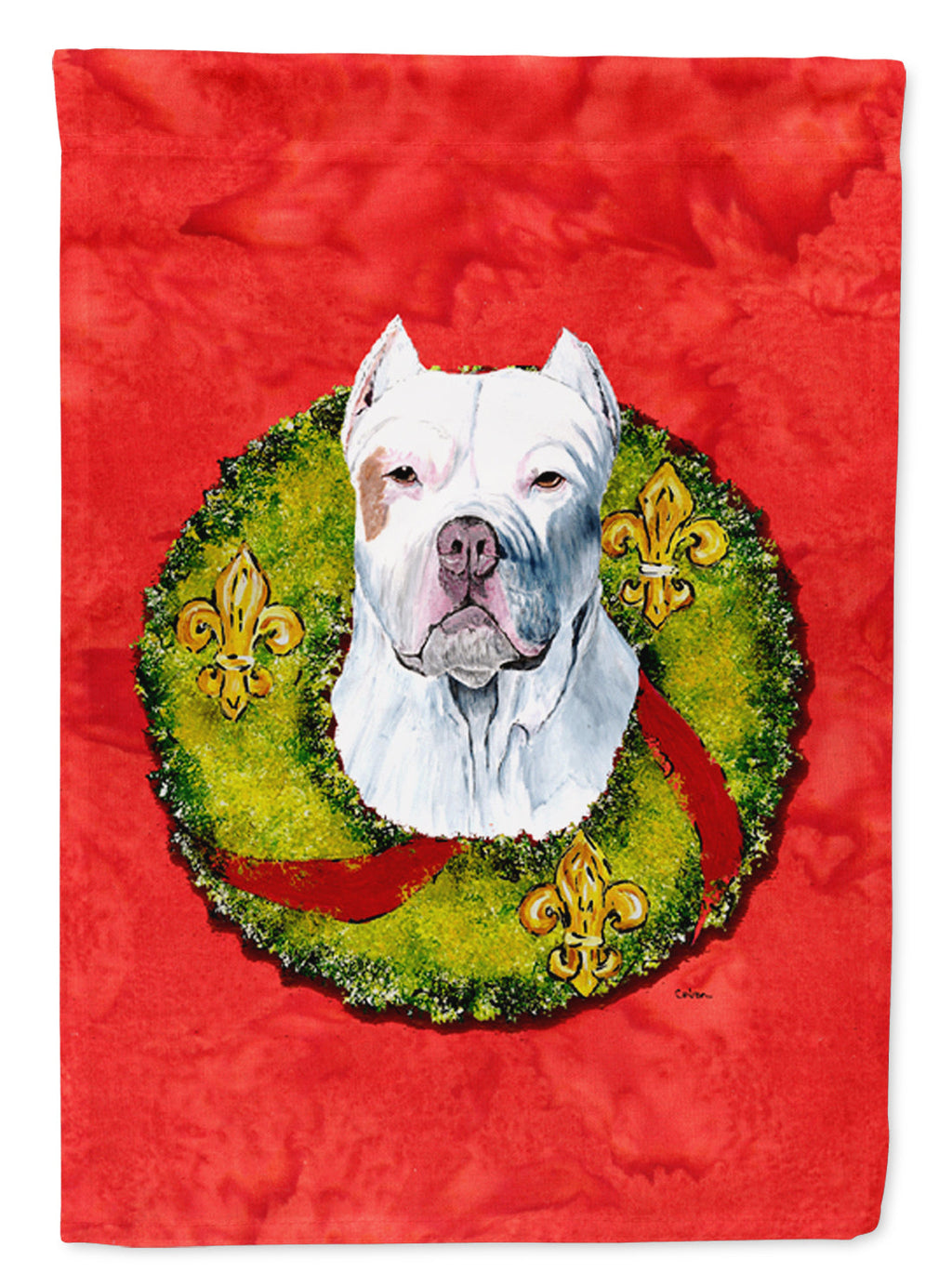 Pit Bull Christmas Wreath Garden Flag Mailbox Decorative Yard Banner Outside Patio Artwork for Flower Beds, Garden Size, Multicolor