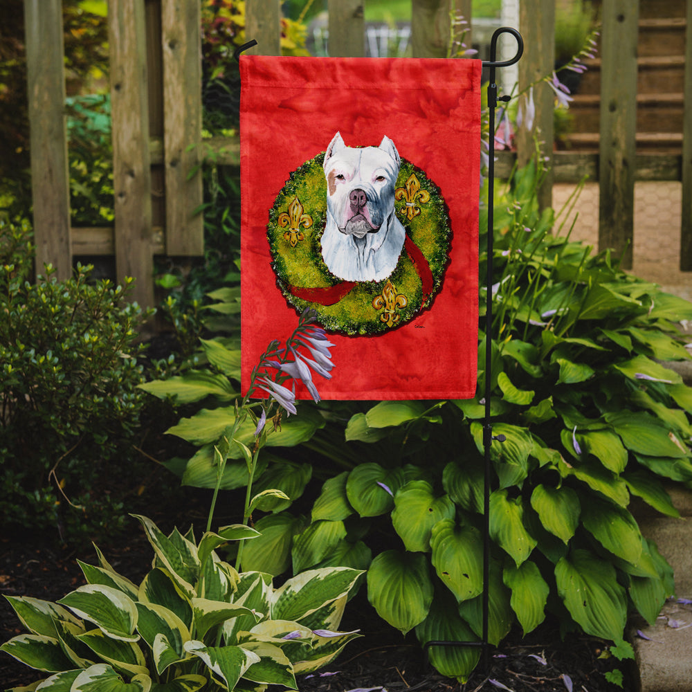 Pit Bull Christmas Wreath Garden Flag Mailbox Decorative Yard Banner Outside Patio Artwork for Flower Beds, Garden Size, Multicolor