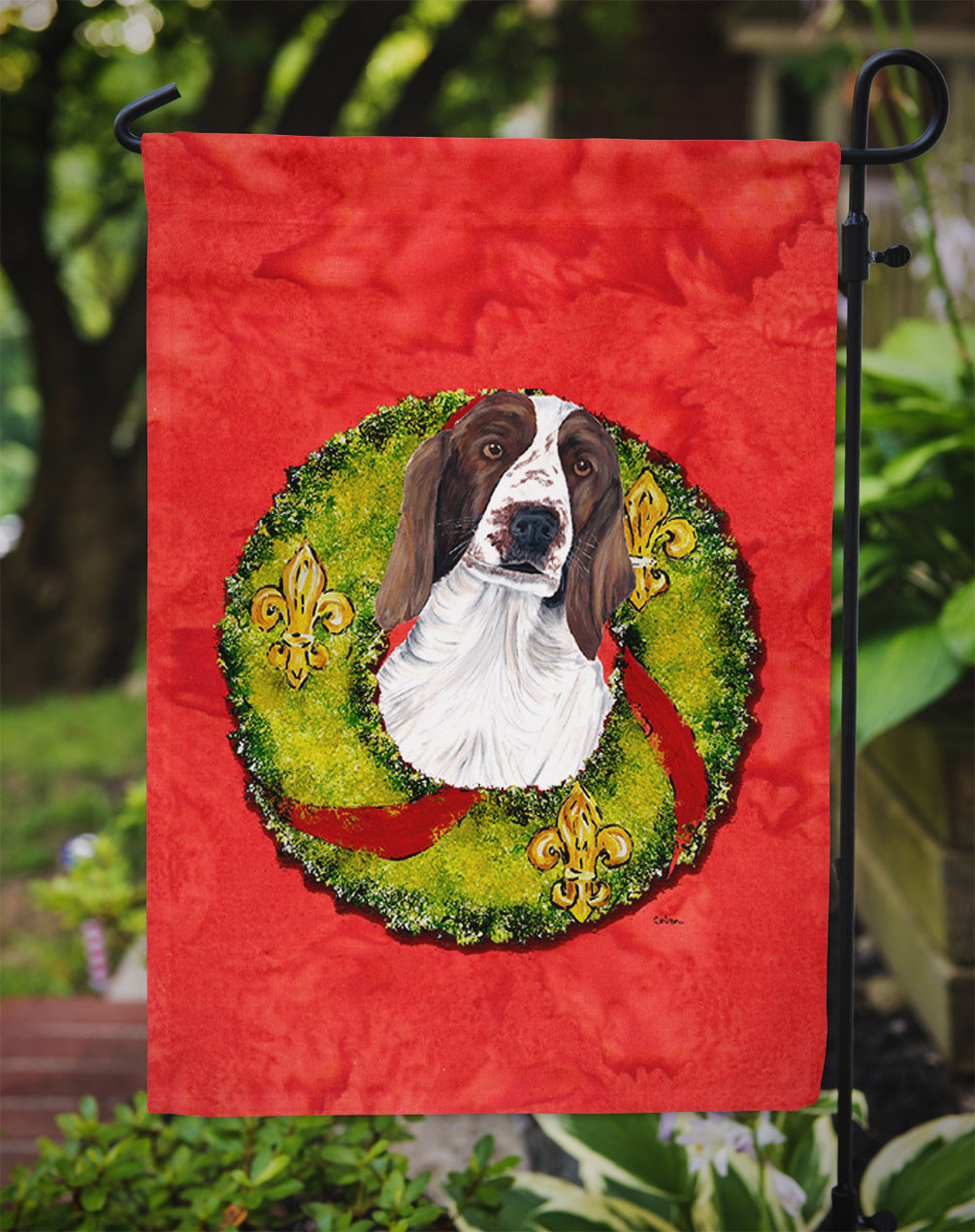 Welsh Springer Spaniel Christmas Wreath Garden Flag Mailbox Decorative Yard Banner Outside Patio Artwork for Flower Beds, Garden Size, Multicolor