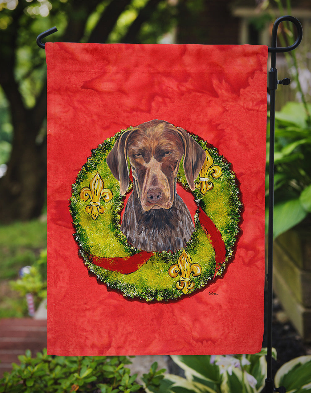 German Shorthaired Pointer Christmas Wreath Garden Flag Mailbox Decorative Yard Banner Outside Patio Artwork for Flower Beds, Garden Size, Multicolor