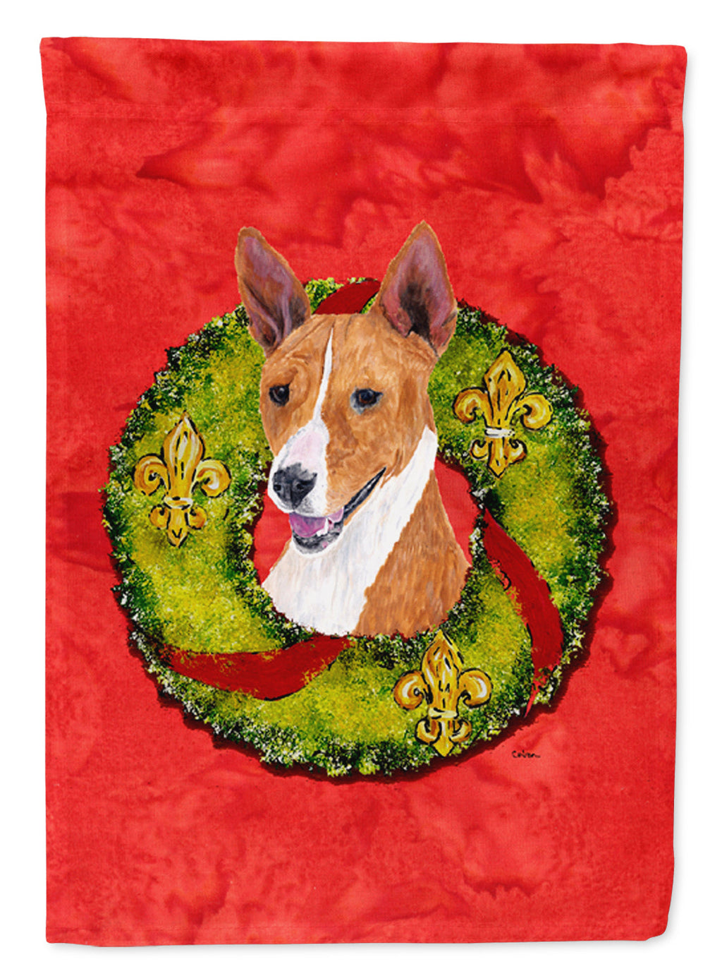 Basenji Christmas Wreath Garden Flag Mailbox Decorative Yard Banner Outside Patio Artwork for Flower Beds, Garden Size, Multicolor