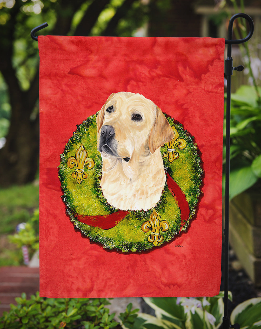 Labrador Christmas Wreath Garden Flag Mailbox Decorative Yard Banner Outside Patio Artwork for Flower Beds, Garden Size, Multicolor