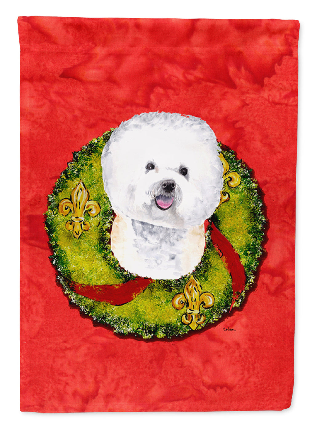 Bichon Frise Christmas Wreath Garden Flag Mailbox Decorative Yard Banner Outside Patio Artwork for Flower Beds, Garden Size, Multicolor