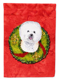 Bichon Frise Christmas Wreath Garden Flag Mailbox Decorative Yard Banner Outside Patio Artwork for Flower Beds, Garden Size, Multicolor