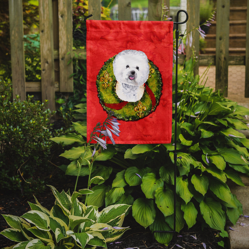 Bichon Frise Christmas Wreath Garden Flag Mailbox Decorative Yard Banner Outside Patio Artwork for Flower Beds, Garden Size, Multicolor