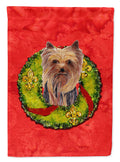 Yorkie Christmas Wreath Garden Flag Mailbox Decorative Yard Banner Outside Patio Artwork for Flower Beds, Garden Size, Multicolor