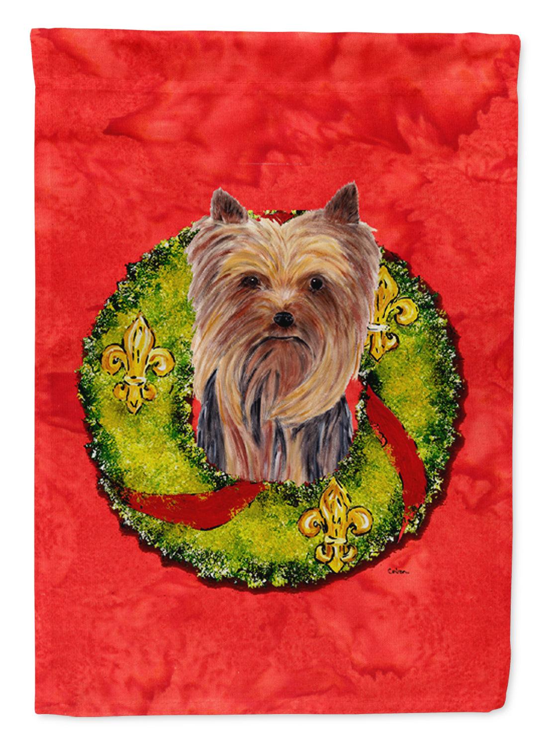 Yorkie Christmas Wreath Garden Flag Mailbox Decorative Yard Banner Outside Patio Artwork for Flower Beds, Garden Size, Multicolor