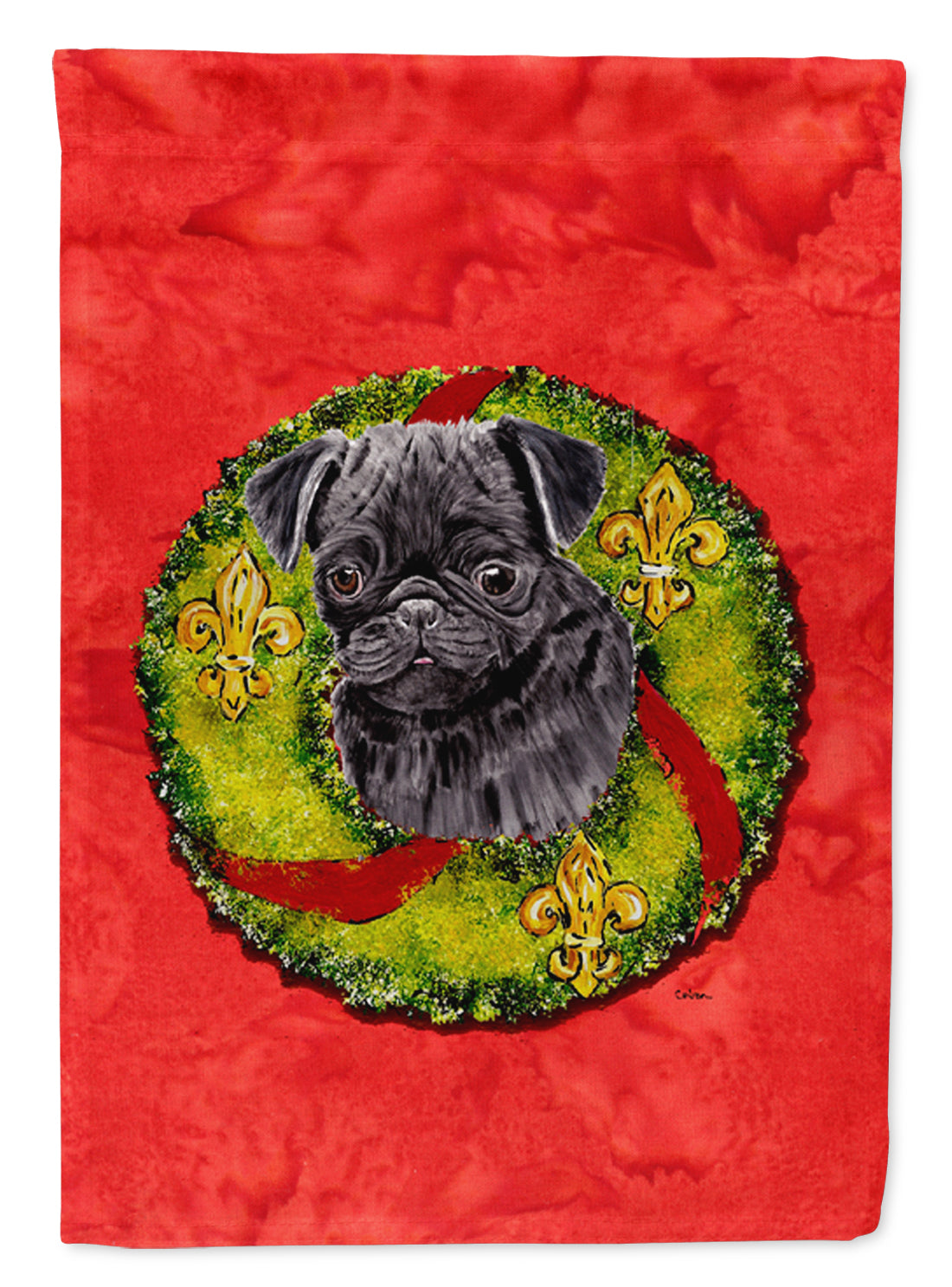 Pug Christmas Wreath Garden Flag Mailbox Decorative Yard Banner Outside Patio Artwork for Flower Beds, Garden Size, Multicolor