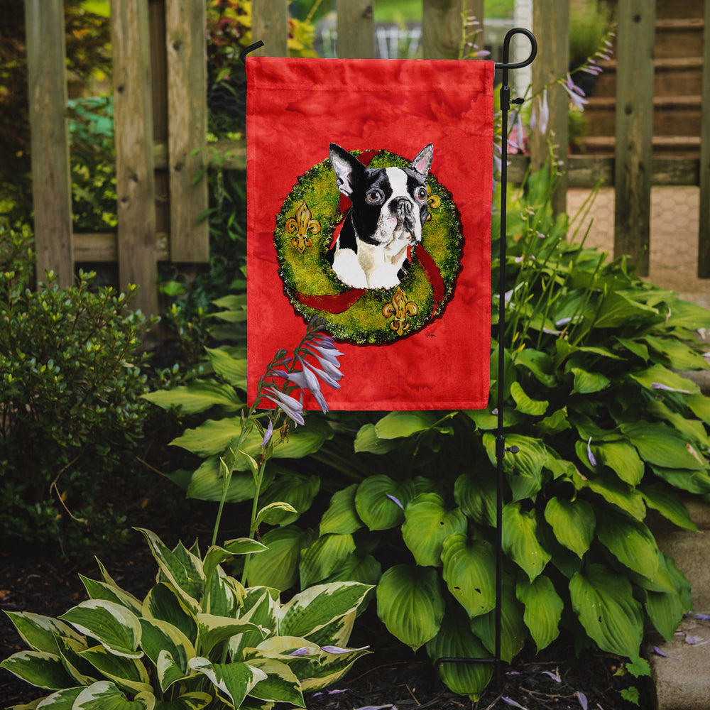 Boston Terrier Christmas Wreath Garden Flag Mailbox Decorative Yard Banner Outside Patio Artwork for Flower Beds, Garden Size, Multicolor
