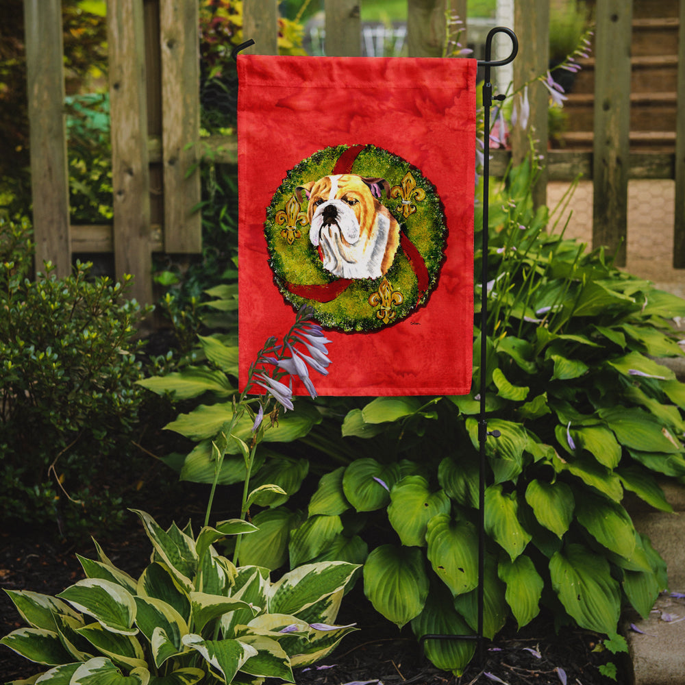 Bulldog English Christmas Wreath Garden Flag Mailbox Decorative Yard Banner Outside Patio Artwork for Flower Beds, Garden Size, Multicolor