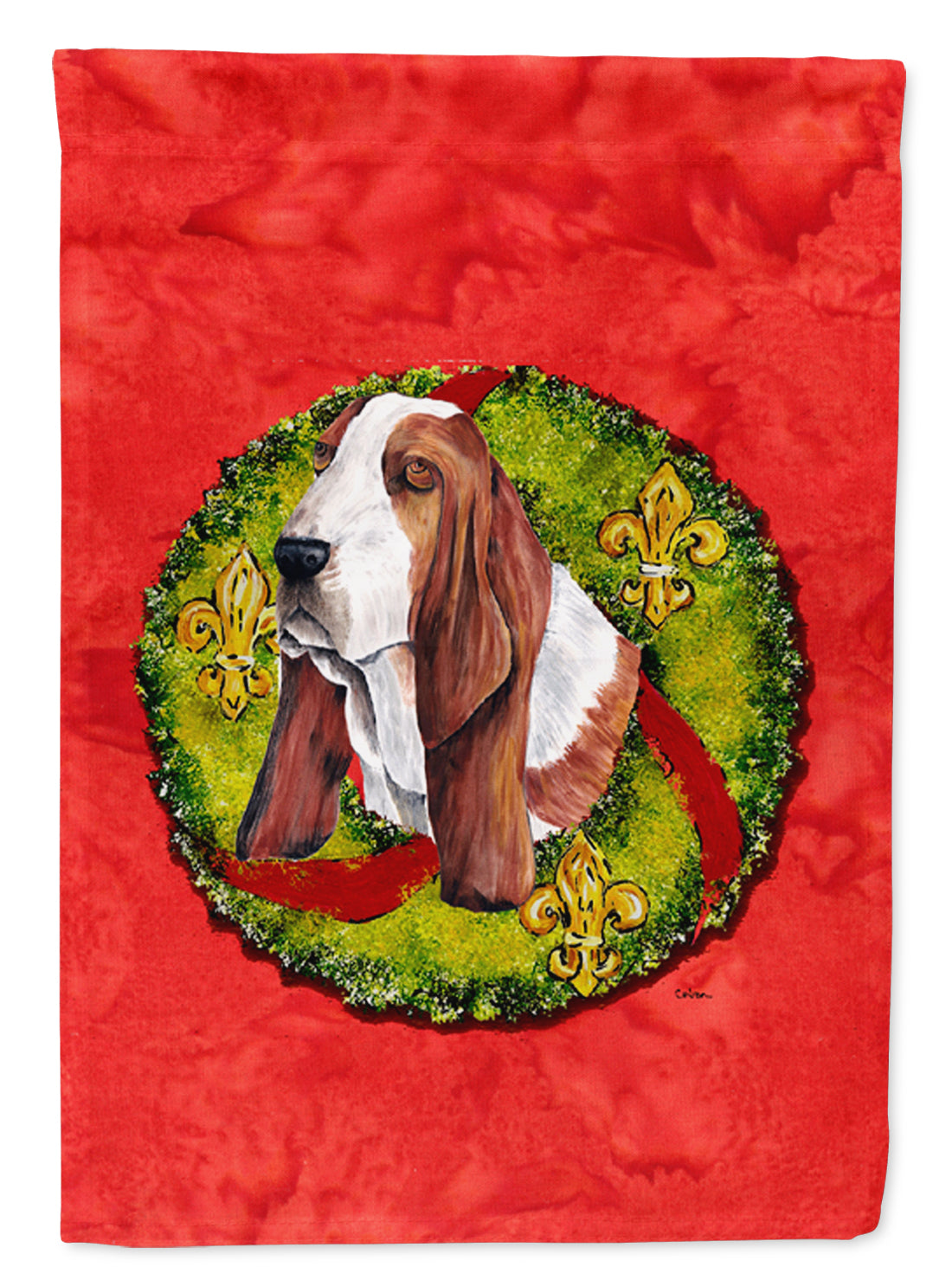 Basset Hound Christmas Wreath Garden Flag Mailbox Decorative Yard Banner Outside Patio Artwork for Flower Beds, Garden Size, Multicolor
